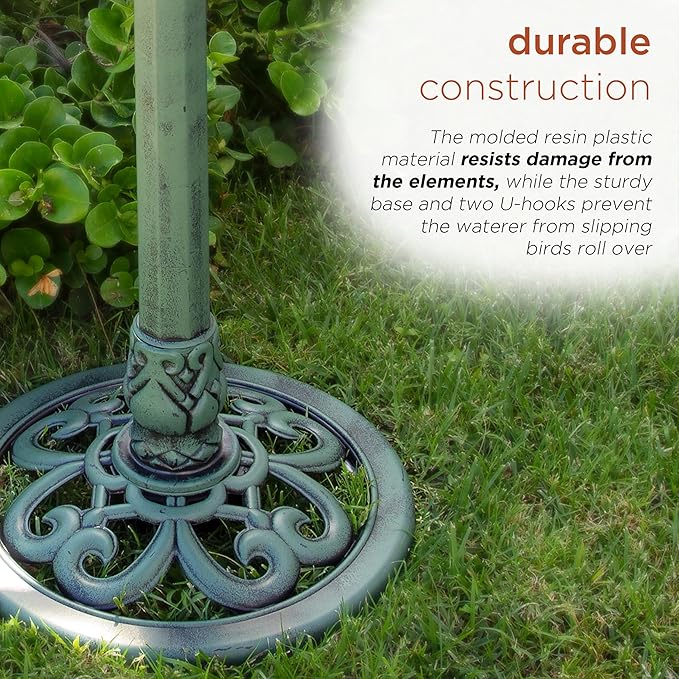 Alpine Corporation 33" Tall Outdoor Lotus Birdbath Yard Statue, Stunning Garden Accent to Attract Birds - Durable Polypropylene Construction for Patio, Deck, or Yard, Green