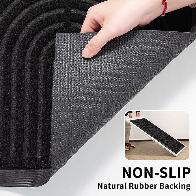 RORA Heavy Duty Door Mat Outdoor Entrance,Non Slip Welcome Mat Indoor, Natural Rubber Floor Mat for Entryway, Patio, Garage, Porch, 24"x36",Black