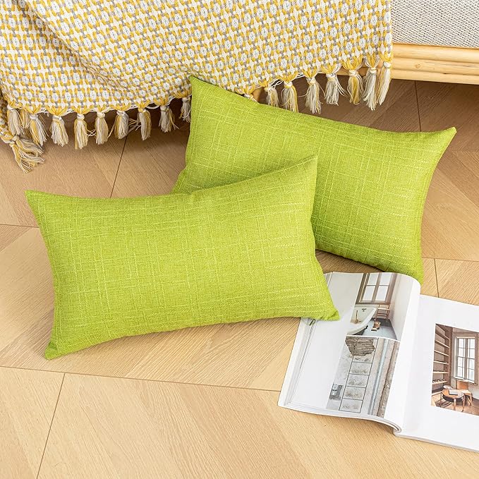 Kevin Textile Outdoor Waterproof Lumbar Pillow Covers 14x24 Inch Pack of 2 Checkered Decorative Rectangle Cushion Throw Pillowcases Shell for Patio Tent Garden Couch Bed Sofa Green