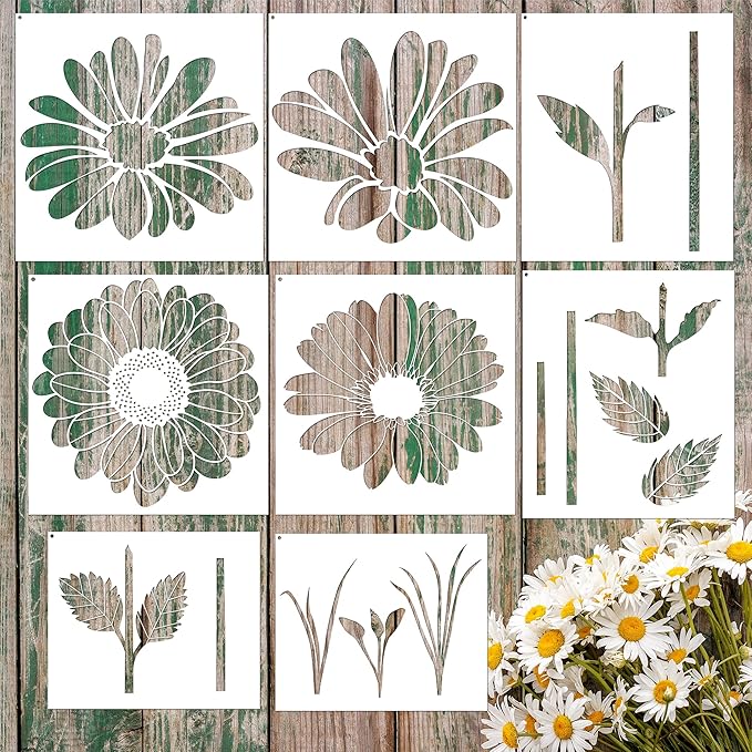 Keluna Large Flower Stencils for Painting - Sunflower Daisy Flower Stencils for Painting on Wood Fence Garden