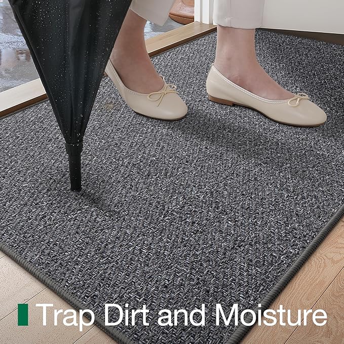LUMI Ultra Thin Indoor Door Mat for Entrance 17"x30", Non Slip Entryway Mat, Low Profile Doormat, Unique Herringbone Design Carpet for Inside, Patio, Porch, Dark Gray