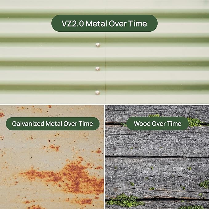 Vego garden Raised Garden Bed Kits, 17" Tall 9 in 1 8ft X 2ft Metal Raised Planter Bed for Vegetables Flowers Ground Planter Box-Olive Green