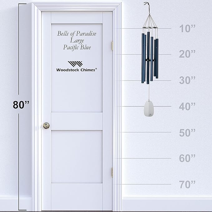 Woodstock Wind Chimes for Outside, Outdoor Decor, Garden and Patio Decor, Front Porch Decor 44" Decorative Bells of Paradise Wind Chime Pacific Blue (BPLPB)