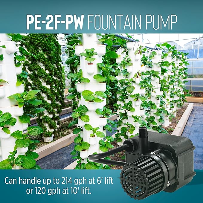 Little Giant PE-2F-PW 115 Volt, 1/40 HP, 300 GPH Submersible Direct Drive Pump for Small Ponds or Fountains with 15-Ft. Cord, Black, 566611
