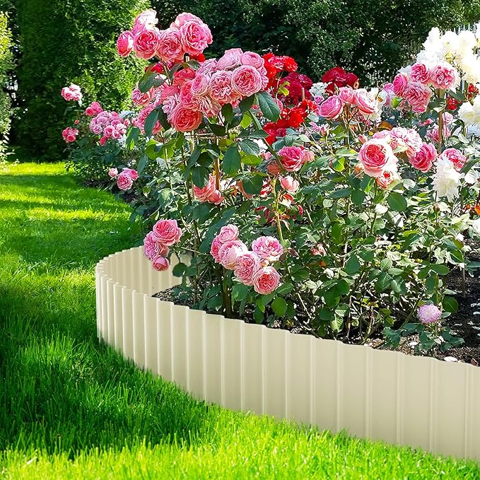 Corrugated Metal Garden Edging 8" x 20Ft, Landscape Edging Border for Lawn, Flower Bed, Garden Fence, Paver Edging (Cream)
