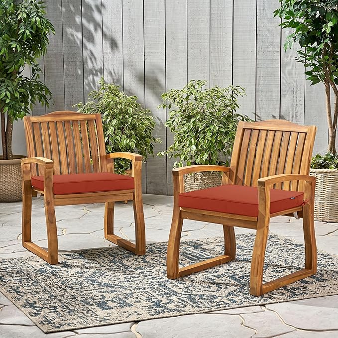 Outdoor Chair Cushions 22 x 22 Inch Waterproof Patio Chair Cushions with Tie 5 Year Color Fastness Thick Outdoor Seat Cushion for Garden Lawn Patio Furniture Rust Set of 2