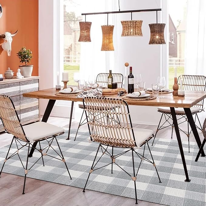 SEEKSEE Cotton Buffalo Plaid Rug 4'x6' Gray and White Checked Rug Washable Doormats Indoor Outdoor Rugs for Layered Front Door Mats, Porch, Kitchen, Farmhouse, Entryway