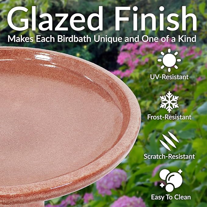 Sunnydaze 21" H Ceramic Bird Bath for Outside - Hand-Painted Outdoor Bird Bath Bowl, UV/Frost-Resistant Finish - Lava