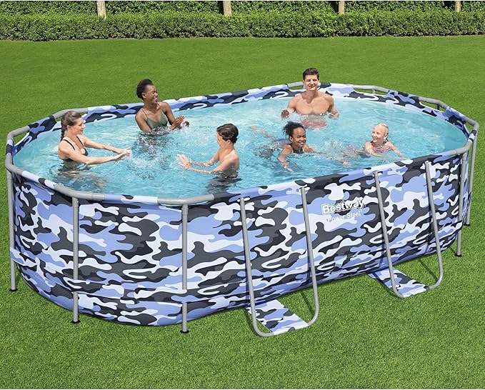 Bestway: Steel Pro Max - Oval Swimming Pool Set - 14' x 8'2" x 39.5, Blue Camo - Above Ground, Tritech Construction, Filter Pump, Ladder, 1,915 Gal.