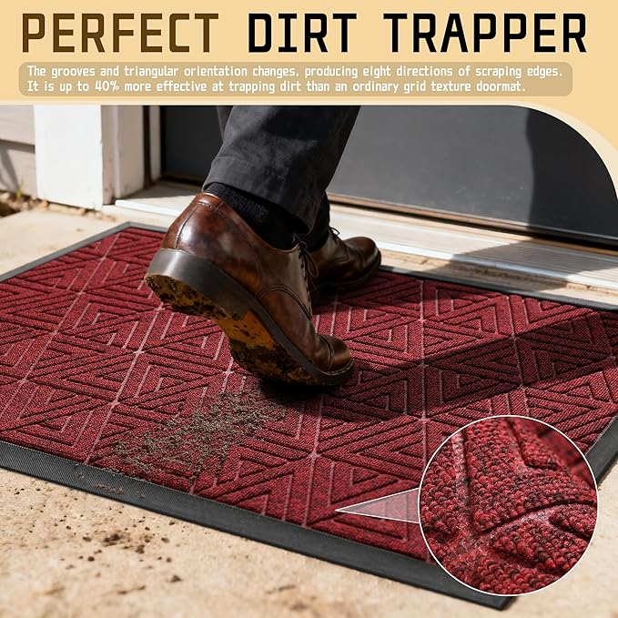 Yimobra Extra Large Door Mat 60x36, All-Weather Waterproof Non-Slip Welcome Matt Outdoor, Heavy Duty Non Slip Doormat for Entryway for Patio and Garage Indoor, Easy Clean, Black Red