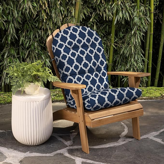 Arden earthFIBER Plush Modern Tufted Rocking Chair Cushion, 21.5 x 19, Rain-Proof, Fade Resistant, Tufted Cushions for Rocking and Adirondack Chairs Sapphire Blue Garden Trellis