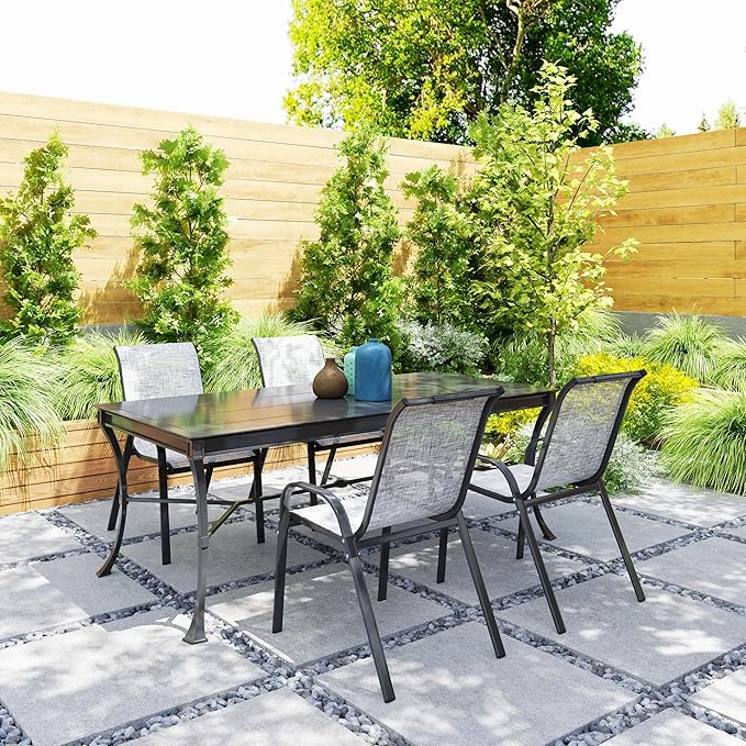 Outsunny Outdoor Dining Chairs Set of 4, Stackable Patio Dining Chairs, High Back Outdoor Patio Chairs with Breathable Mesh Seat, Metal Frame for Garden Lawn Backyard, Mixed Gray