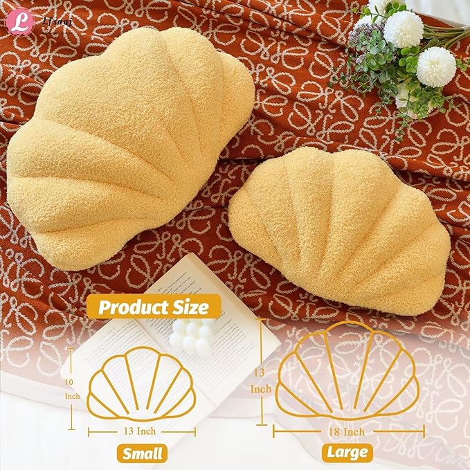 Yellow Seashell Throw Pillows, Shell Shaped Throw Pillows, 13 Inch Soft Home Decorative Pillow Plush Cushion for Bed Couch Living Sofa Room Decor Accent Throw Pillow