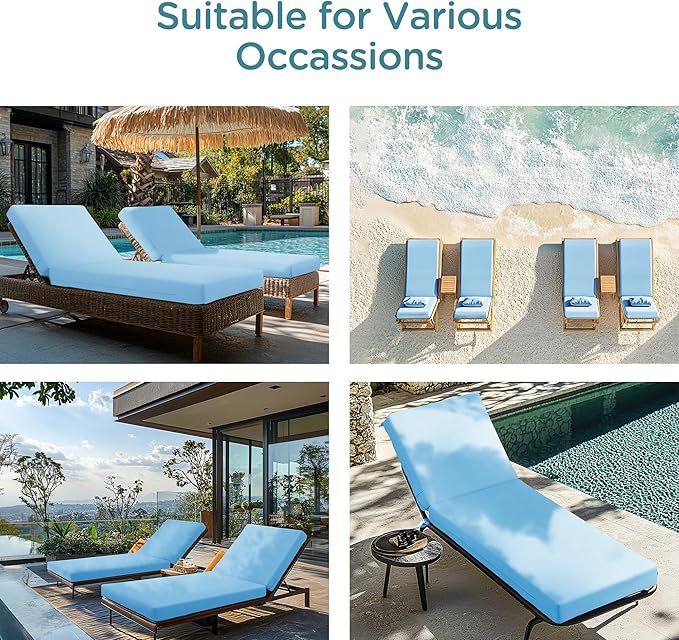 Codi Outdoor Lounge Chair Cushions, Chaise Cushion for Patio Furniture, Double Waterproof Fabric for Pool, Garden and Beach, 72 x 22.5 x 3.5 Inch 1PK Teal Blue