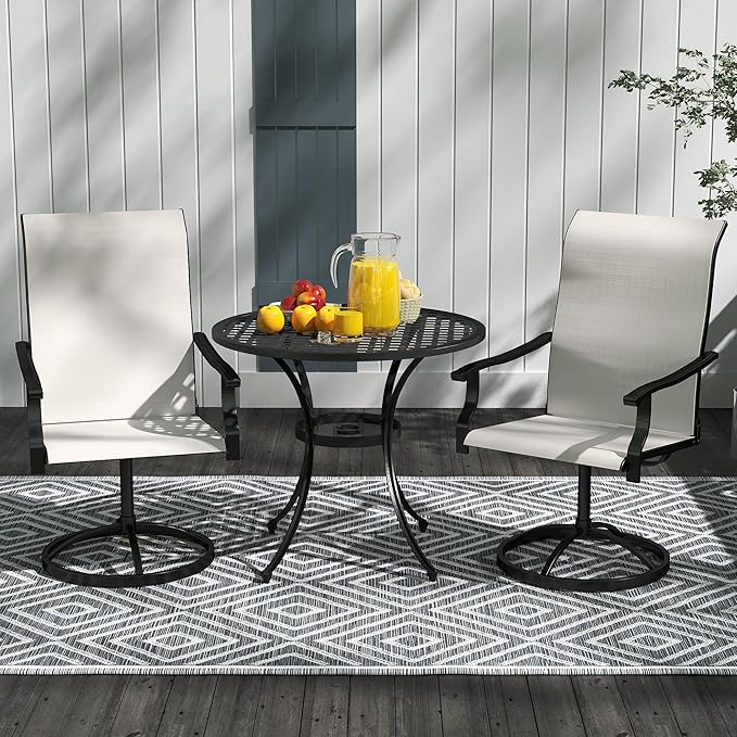 Outsunny Outdoor Patio Swivel Chairs Set of 2, High Back Patio Dining Chairs with All-Weather Mesh Fabric and Metal Frame for Backyard, Lawn, Porch or Garden, Cream