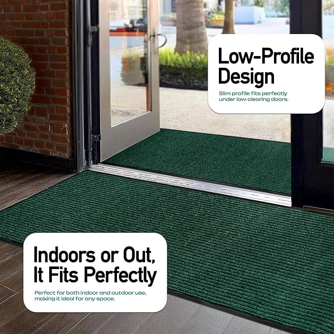 LuxUrux 2x6 ft Heavy-Duty Rubber Door Mat - Stylish, Durable, Waterproof, Low-Profile for High Traffic Areas, Stripped Green
