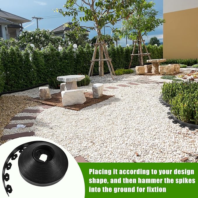 Sasylvia 3'' x 200' Landscape Edging Kit Edging Border Coil Include 120 Anchoring Spikes 10 Connectors Plastic Garden Border for Lawn Garden Grass Yard Home(Black)