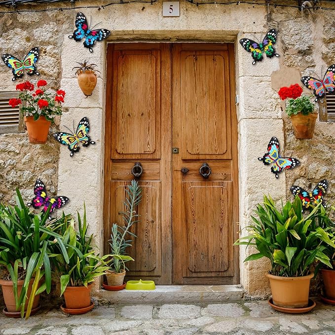 8 Pcs 3D Metal Butterfly Wall Decor 5. 12 x 6. 69 Inches Colorful Butterfly Hanging Wall Art for Garden Yard Living Room Bedroom Patio Balcony Outdoor Fence Decoration(Stylish Style)