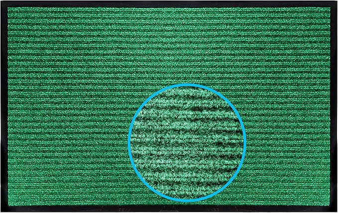 LuxUrux Striped Green Door Mat - Heavy Duty, Indoor/Outdoor, Easy Clean, Waterproof, Low-Profile (24'' x 16'') - Ideal for Entry, Patio, Garage - Durable Solution for High Traffic Entrance Ways