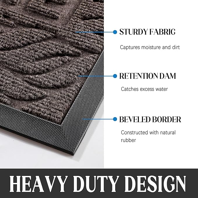 Yimobra Large Welcome Mat 60x36, Waterproof Non-Slip Outdoor Mats for Front Door Outside Entrance, Low-Profile Entryway Mat Indoor for Garage Patio, Brown