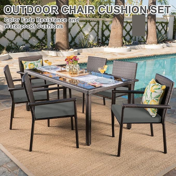 Favoyard Outdoor Chair Cushion Set of 4 Rainproof & Color Fade Resistant 19 x 19 x 2 in Square Corner Patio Furniture Cushions with Waterproof Hidden Zipper Attach Ties for Dining Table Chairs Seats