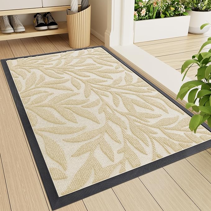 Smiry Front Door Mat Indoor Outdoor Entrance, Heavy Duty Natural Rubber, Trap Dirt and Moisture, Non-Slip Doormats, Low Profile, Easy Clean Patio Porch Entryway Mat, 29.5x17, Beige