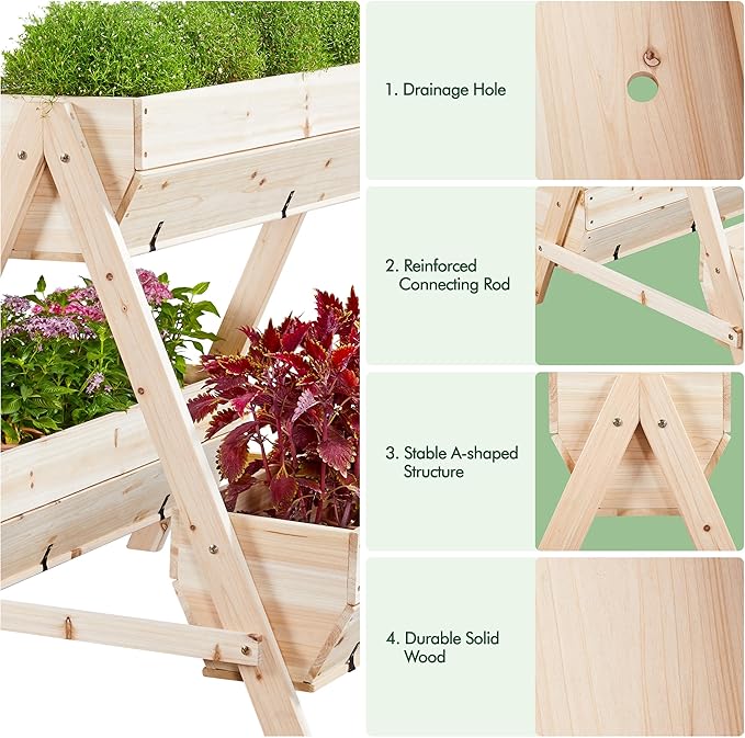 Yaheetech 44 x 36.5 x 35.5 Wooden Raised Garden Bed with Legs 3 Tiers Raised Garden Beds Outdoor Elevated Planter Boxs Outdoor for Flowers, Vegetables, Herbs, 1pc