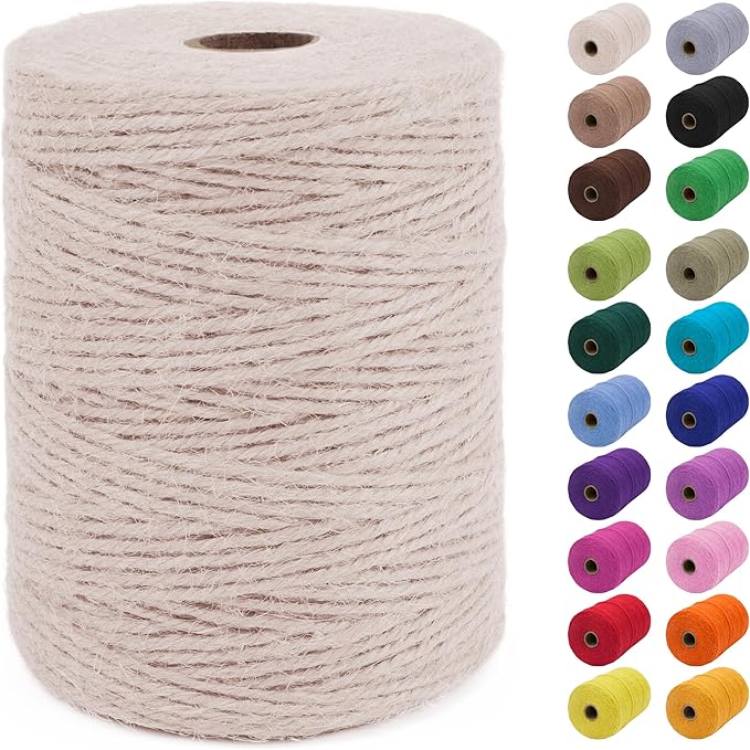 JeogYong 2mm Jute Twine String 656 Feet Natural Thick Garden Hemp Twine for Crafts, Outdoor, Gardening, Gift Wrapping, Plants, Packing Materials (White)