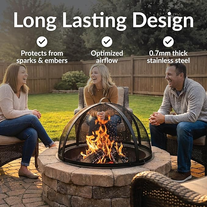 Sunnydaze Round Fire Pit Spark Screen Cover - Easy-Opening Outdoor Fire Pit Screen - Heavy‑Duty Steel Metal Mesh - 40" Diameter