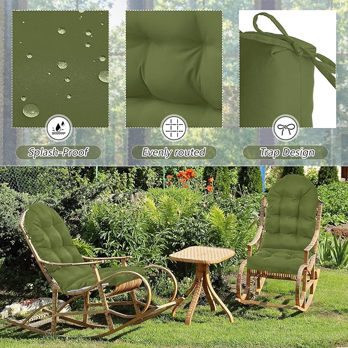 Geelin 2 Pcs Adirondack Chair Cushion High Back Patio Rocking Chair Cushion 44 x 19 x 4 Inch Tufted Weather Resistant Fade Resistant Seat for Patio Rocking Seat (Moss Green)