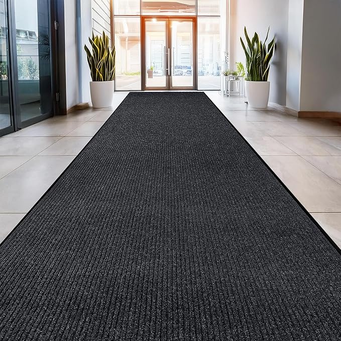LuxUrux® Durable Rubber Door Mat - Heavy Duty, Indoor/Outdoor, Easy Clean, Waterproof, Patio, Garage - Commercial Floor Mat for Entry (Charcoal, 4' x 8' (Runner))