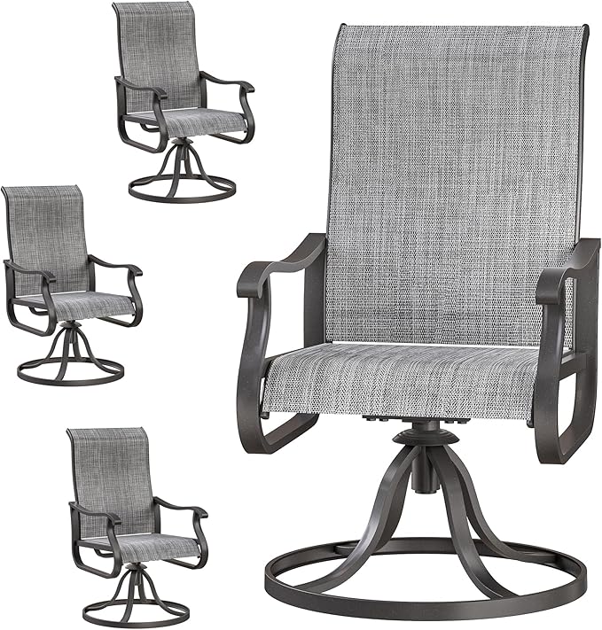 Patio Swivel Chairs Set of 4, Outdoor Dining Chairs with High Back, All-Weather Swivel Rocker Chair for Lawn, Porch or Garden (Grey, 4PCS)
