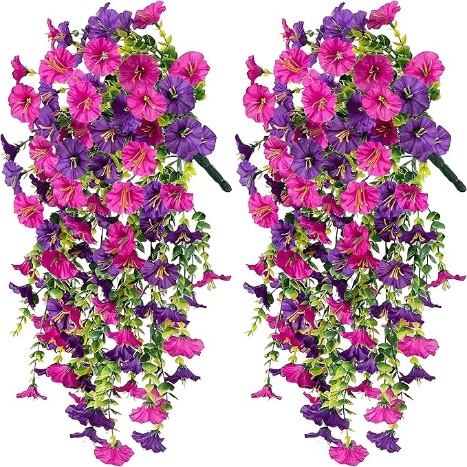 AirSun Artificial Morning Glory Flower Vines, 2pcs 60inch Hanging Plants Silk Garland Fake Green Plant Home Garden Wall Fence Indoor Outdoor Wedding Birthday Decor