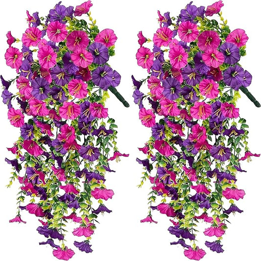 AirSun Artificial Morning Glory Flower Vines, 2pcs 60inch Hanging Plants Silk Garland Fake Green Plant Home Garden Wall Fence Indoor Outdoor Wedding Birthday Decor