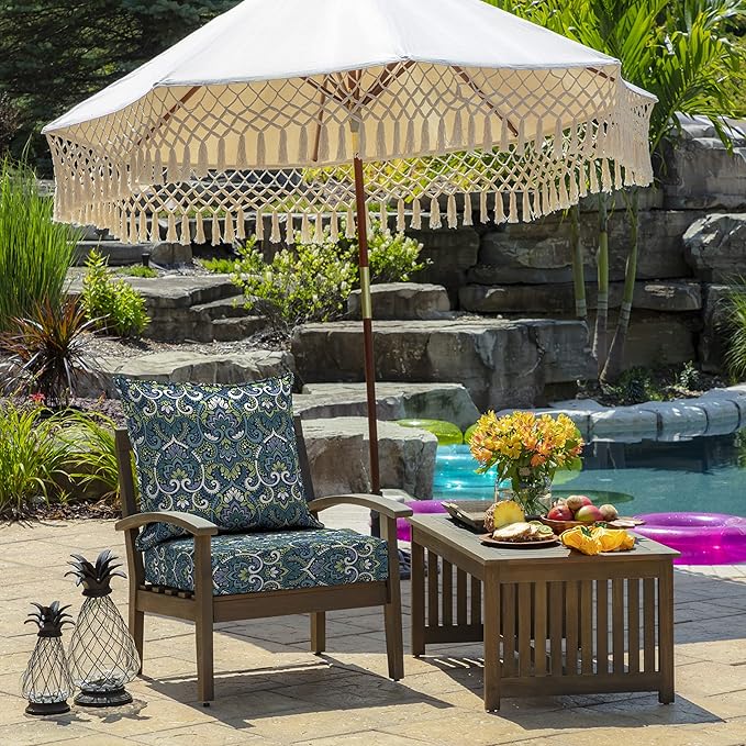 Arden Outdoor Foam Deep Seat Cushion Set, 24 in x 24 in, Weather-Proof, Rain-Proof, Fade Resistant Patio Cushion, Bottom and Back Cushion for Chair, Sofa, and Couch Sapphire Aurora Blue Damask