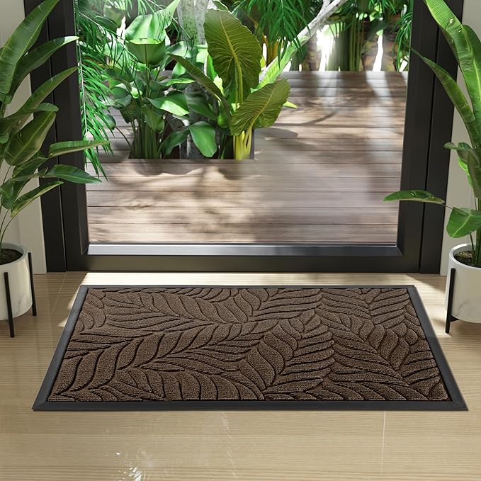 Yimobra Front Door Mat Outdoor Indoor, 29.5x17 All-Season Waterproof Door Mat Outside Entrance, All-Weather Non-Slip Outside Doormat for Garage Patio Entryway, Brown