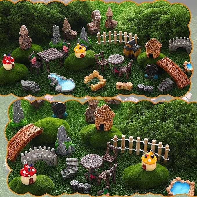 Fairy Garden Accessories, Miniature Garden Ornaments Landscape Mini Fairy Figures Animal Plant Set (32, Green)