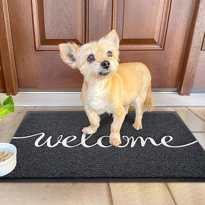 KILOCOCO Welcome Mat, Door Mat Outdoor Doormat Non-Slip Front Door Mats for Entrance, Easy Clean Indoor Floor Mats for Garage, Yard, Patio, High Traffic Areas Outside Rug for Home 18"x30" Black