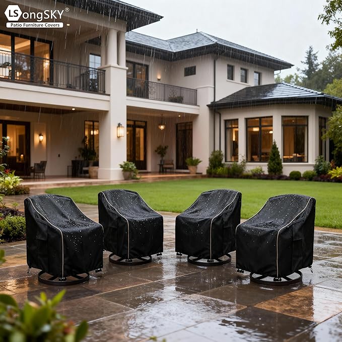 Patio Swivel Chair Cover 4 Pack,Waterproof Heavy Duty Outdoor Chair Covers,Outdoor Swivel Chair Cover for Patio Furniture Covers(33W x 35D x 36H inches),Black