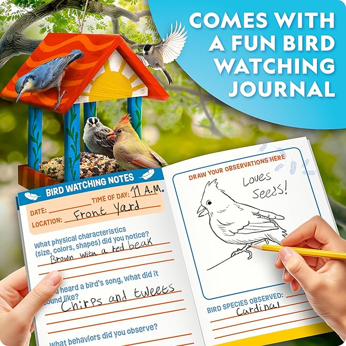 Blue Marble National Geographic Build Your Own Bird Feeder Kit – DIY Wooden Feeder Craft with Paints, Brush, Bird-Watching Journal & Educational Poster for Kids, Easter Basket Stuffers