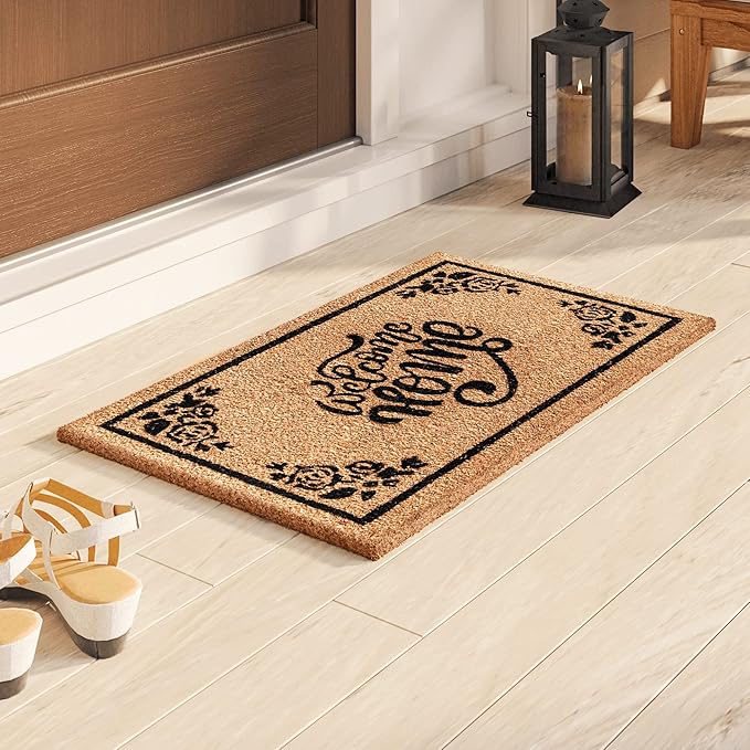 LuxUrux Welcome Mats Outdoor Coco Coir Doormat, with Heavy-Duty PVC Backing - Natural - Perfect Color/Sizing for Outdoor/Indoor uses, 17 x 36 Inches.