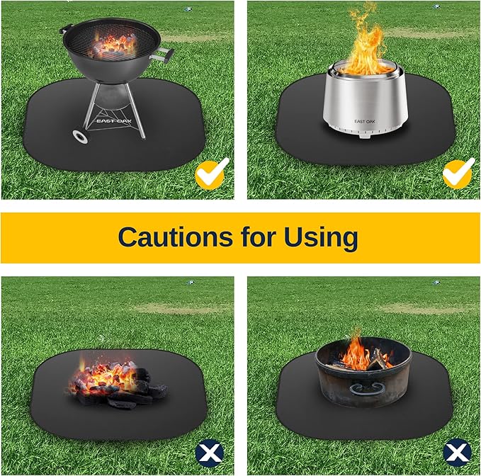 East Oak 36'' Fire Pit Mat for Low Smoke Outdoor Firepit Wood Burning Campfire, Portable fire Pit, Charcoal Grills, Wood Pellet Smokers, for Patio, Backyard, Deck, Garden and Poolside Use, Black