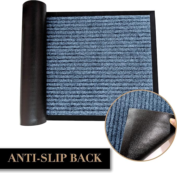 LuxUrux 2-Pack Striped Blue Door Mat - Heavy Duty, Waterproof, Low-Profile (17''x30'') - Indoor/Outdoor Mats for Entry, Patio, Garage - Easy to Clean, Ideal for High Traffic Areas.