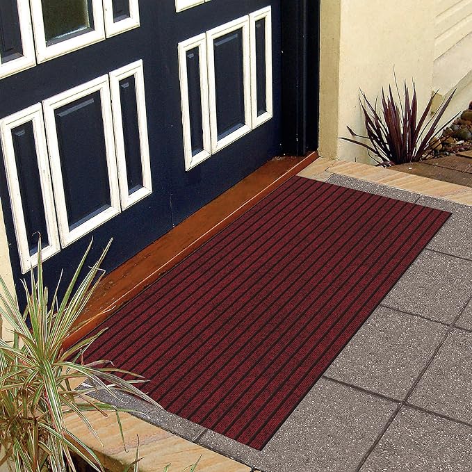 Ottomanson Front Door Mat – Non Slip Scraper Mud Mat for High Traffic Entryways, RV & Patio – Dirt Trapping and Durable for Indoor & Outdoor Use – 2'7" x 3' – Red