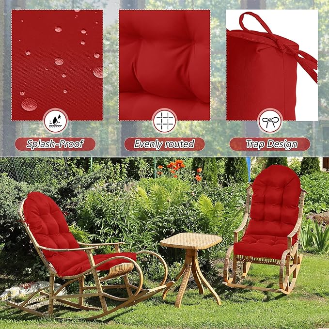 Geelin 2 Pcs Adirondack Chair Cushion High Back Patio Chair Cushion 44 x 19 x 4 Inch Tufted Weather Resistant Fade Resistant Seat Rocking Chair Cushion for Patio Rocking Chair Cushion Seat (Red)