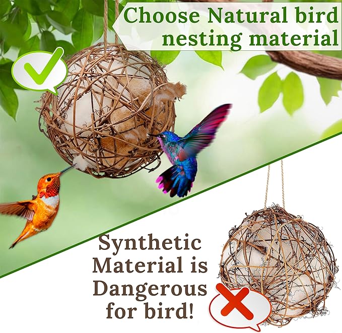 Hummingbird Nesters - Bird Nesting Material Holder for Wild Birds Wrens Finches - Refillable Outdoor Bird Nesting Station to Build a Nest (3 Balls)