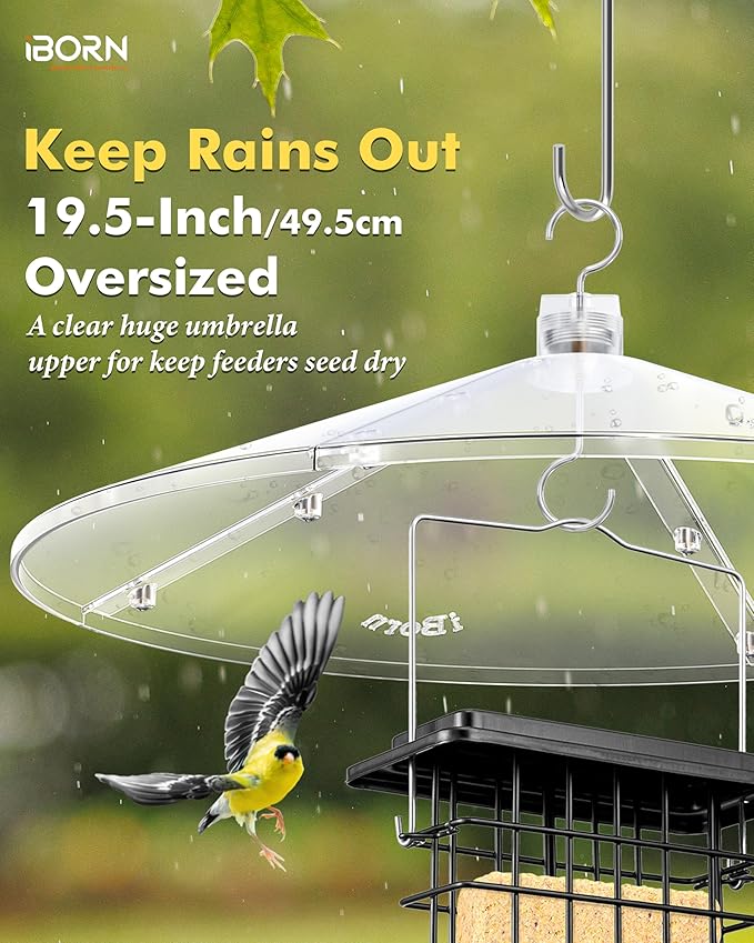 iBorn Baffles for Bird Feeders, 19.5” Oversized Bird Feeder Cover for Rain Guard, Squirrel Guard, Full Protection for Feeders for Outdoors, Polycarbonate(PC), Pack of 2, Transparent