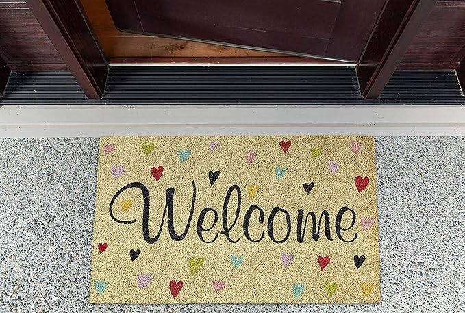 DII Natural Coir Doormat Outdoor Welcome Mat, 17x29, Hearts