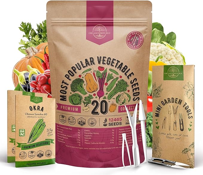 20 Vegetable Seeds Variety Pack - 12,465+ Non-GMO Heirloom Seeds for Planting Vegetables and Fruits in Individual Seed Packets, Home Garden Seed for Hydroponic, Indoor and Outdoors Gardening