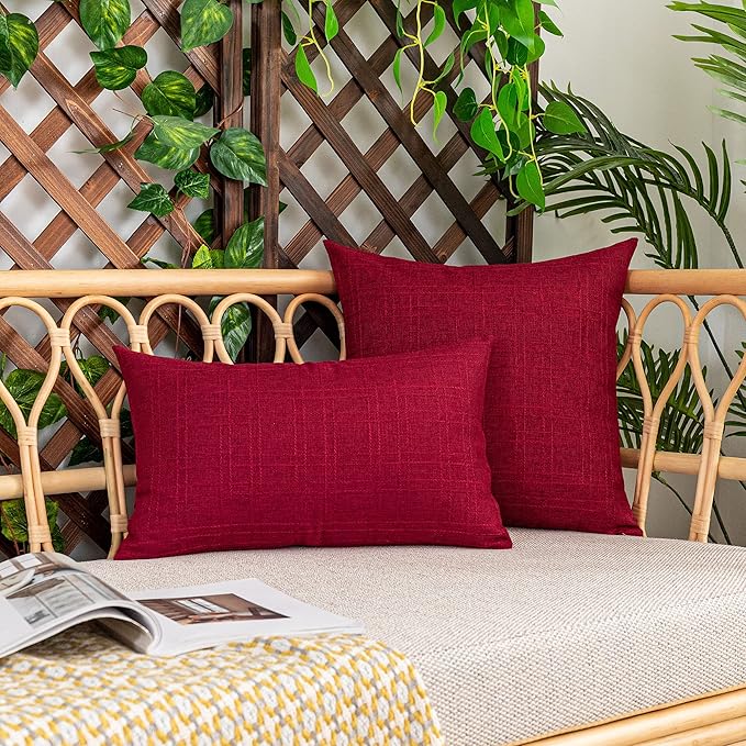 Kevin Textile Christmas Outdoor Waterproof Pillow Covers Pack of 2 Checkered Decorative Cushions Sham Throw Pillowcases Shell for Patio Tent Garden Couch Bed Sofa 22x22 Inch Red
